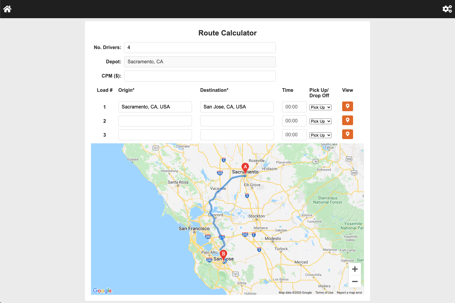 Truck Routing Application screenshot